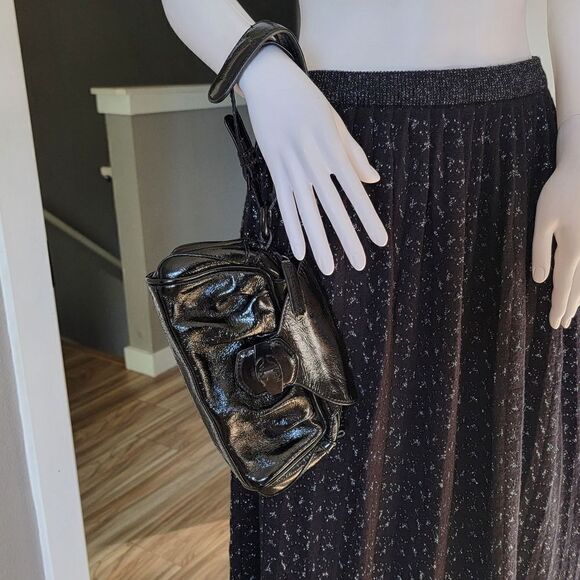 Just Cavalli Patent Leather Flap Dumpling Clutch Wristlet in Black - Picture 2 of 16